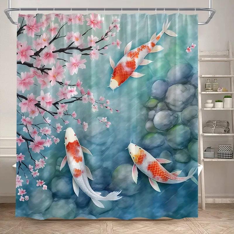 Perdele de Duș Lotus Flori Albe Frunze Verzi Plantă Stil Chinezesc Artă Cortină de Baie Poliester Baie Cadă Decor Cu Cârlige 90x180cm35x71in