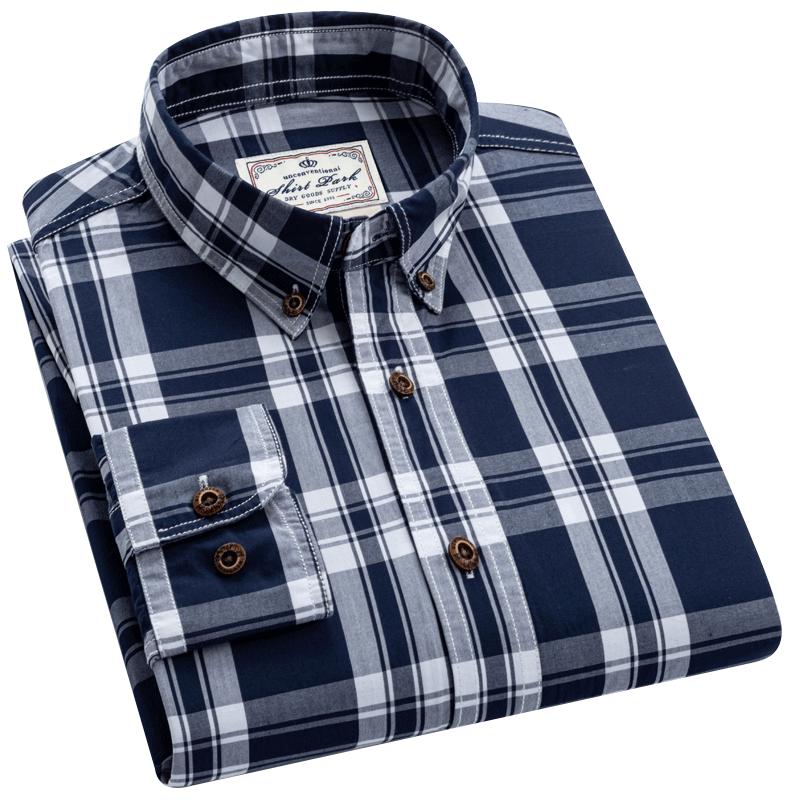 Herren Langarm Colorblock Kariertes Muster Hemden, 100% Baumwolle Regular Fit Business Casual Karomuster Button-down Hemd