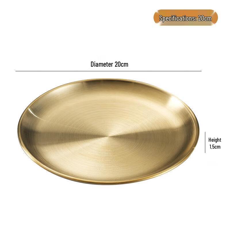 ZLIII 304 Stainless Steel Gold Brushed Round BBQ & Dinner Plates (Set of 30, 20cm)