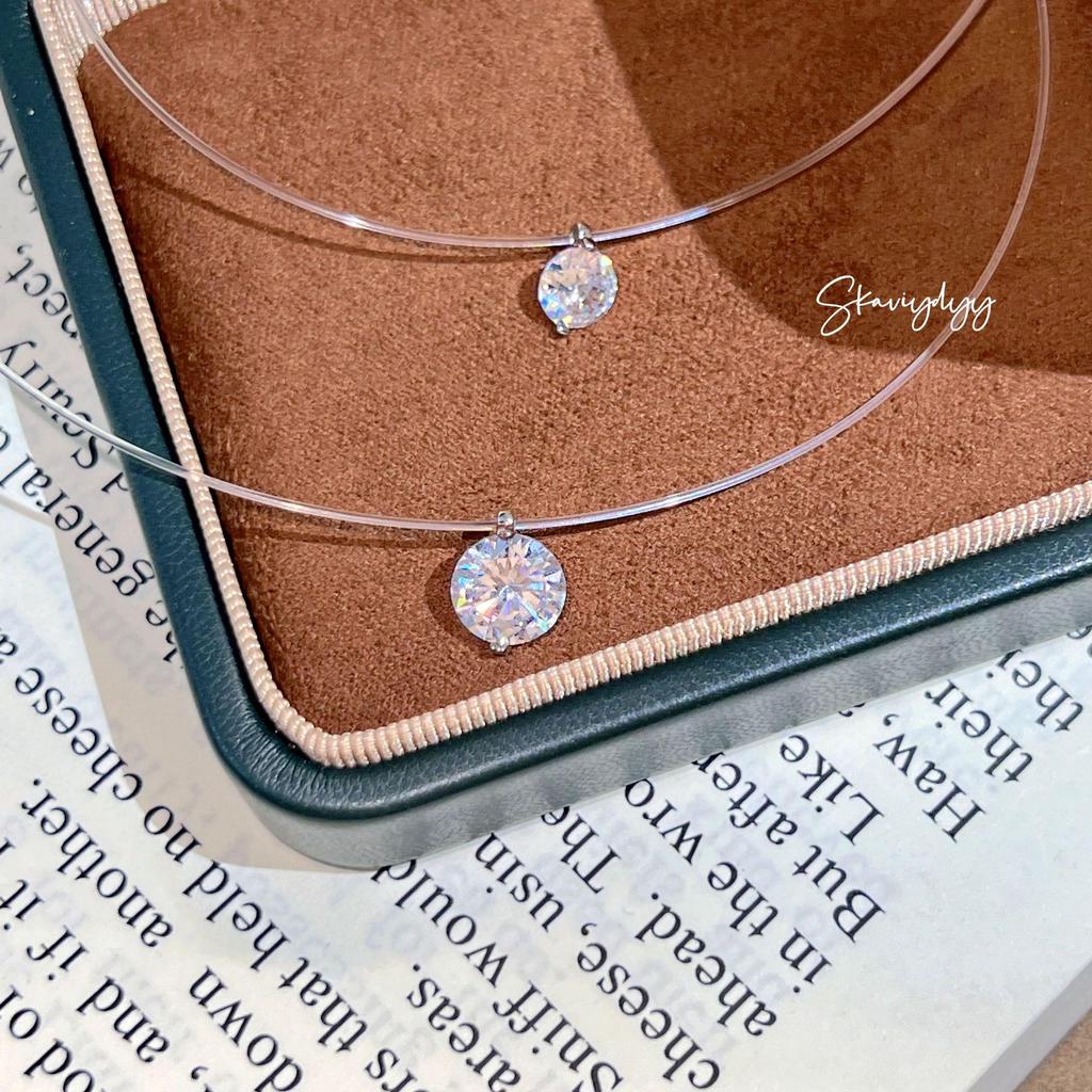 Mermaid's Tear Zirconia Invisible Fishing Line Necklace: Women's Versatile Moissanite-Style Zirconia Clavicle Chain