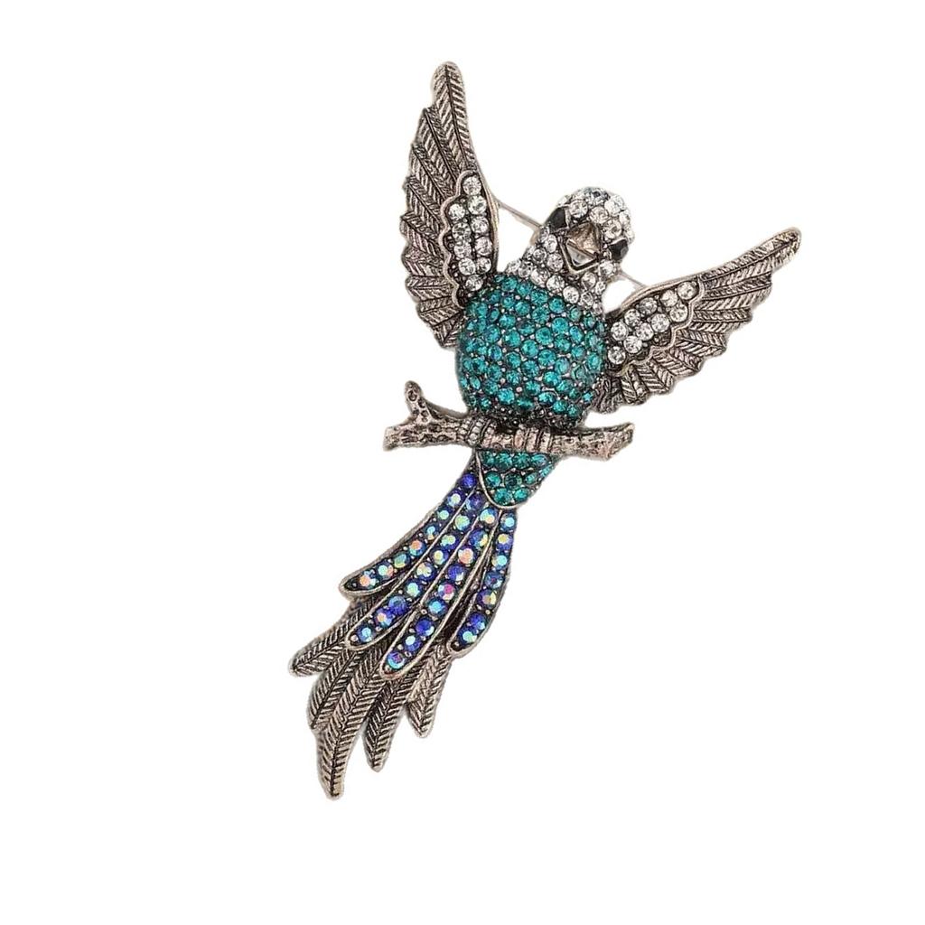 Vintage Eagle Brooch With Sparkling Multicolor Crystals Retro Cartoon Design Durable Alloy Material For Coat Jacket Fashion Accessory Gift