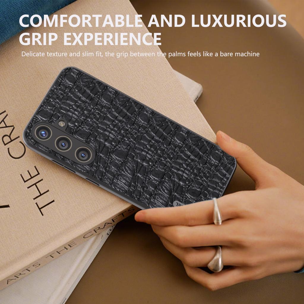 ABEEL For Samsung Galaxy S24+ Texture Case Genuine Cow Leather Coated PC+TPU Phone Cover