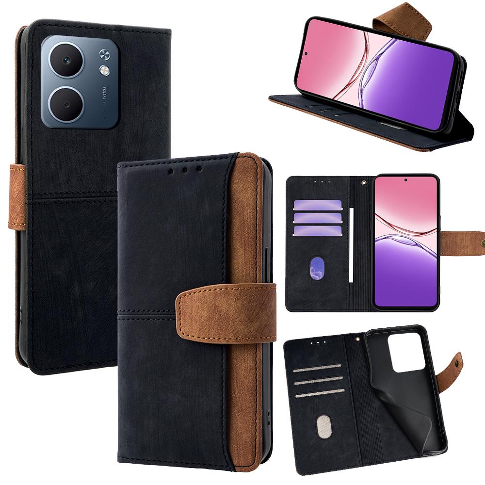 For Oppo A5x 5G Case RFID Blocking Color Splicing PU Leather Wallet Phone Cover