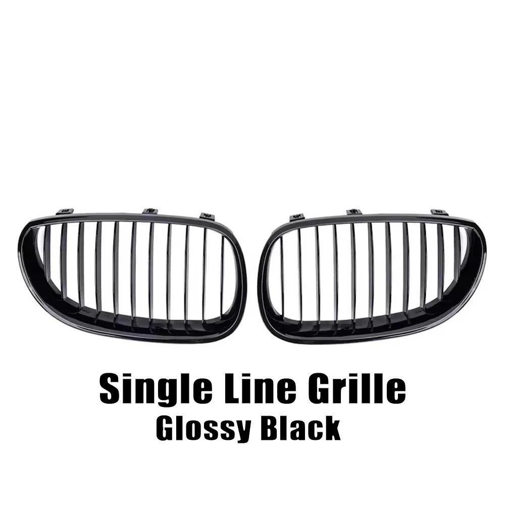 

Front Bumper Chrome Diamonds Style Hood Grilles For BMW 5-Series E60 E61 M5 325i 2004-2009 Single Line Style Slat Grilles S-Glossy Black