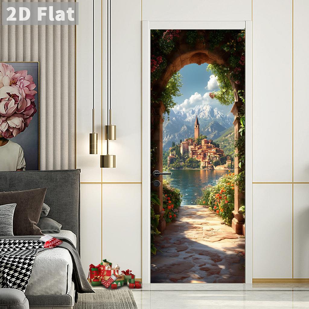 77/90cm Self-Adhesive Door Stickers Removable Wall Sticker Scenery Wallpaper Stone Stair Murals for Doors Modern Home Decor