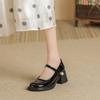 Versatile Velcro Light mouth thick heel small leather shoes women's style college single shoes women