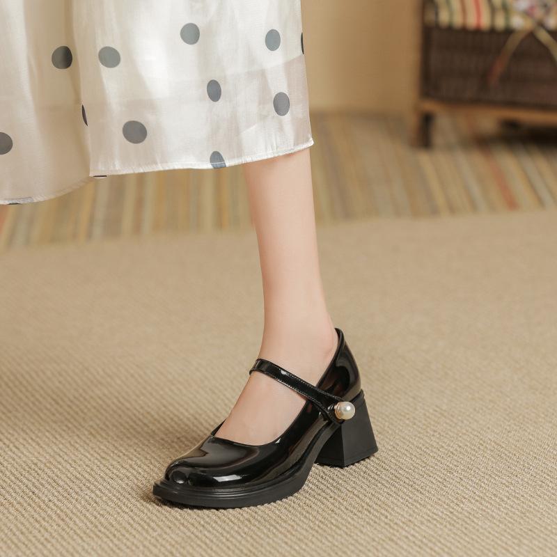Versatile Velcro Light mouth thick heel small leather shoes women's style college single shoes women