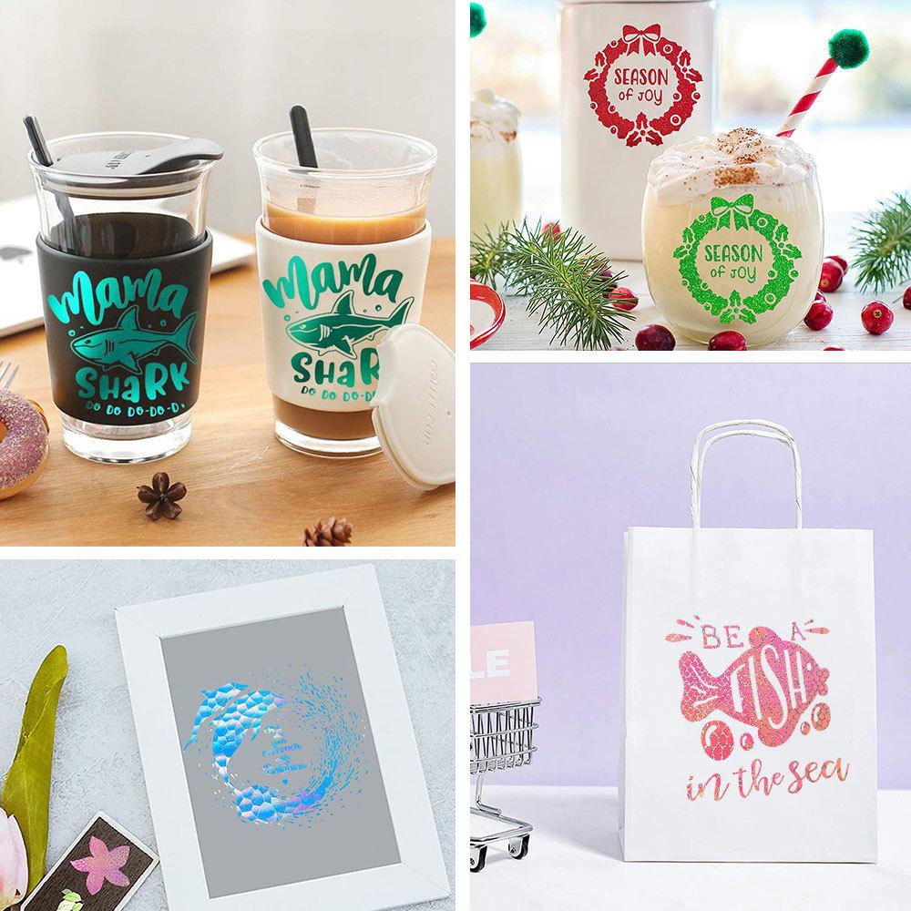 Holographic Glitter Adhesive Craft Vinyl Film Sheet for Decor Sticker Party Home Glass Car Decal Decor 32 Color Vinyl for Cut