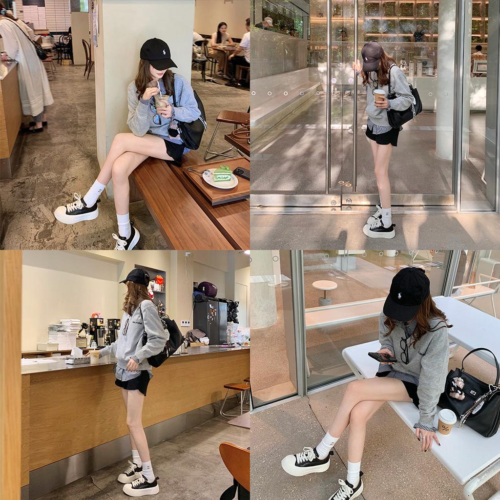 Cowhide version~ Su Yinyin has the same washed horse skin muffin thick-soled sports and leisure board shoes for women's inner height increase white sh