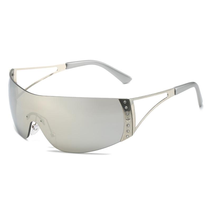 Frameless Men'S And Women'S Y2K Sunglasses, Rhinestone One-Piece Sunglasses, Trendy Sports Glasses