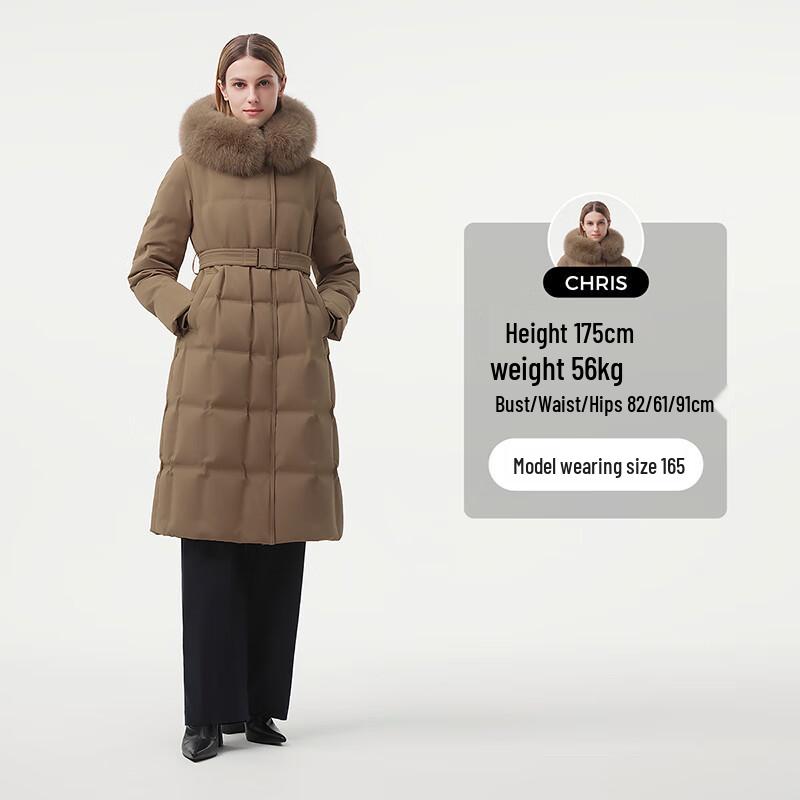 Tanbor Women's Long Goose Down Jacket with Detachable Fur Hood