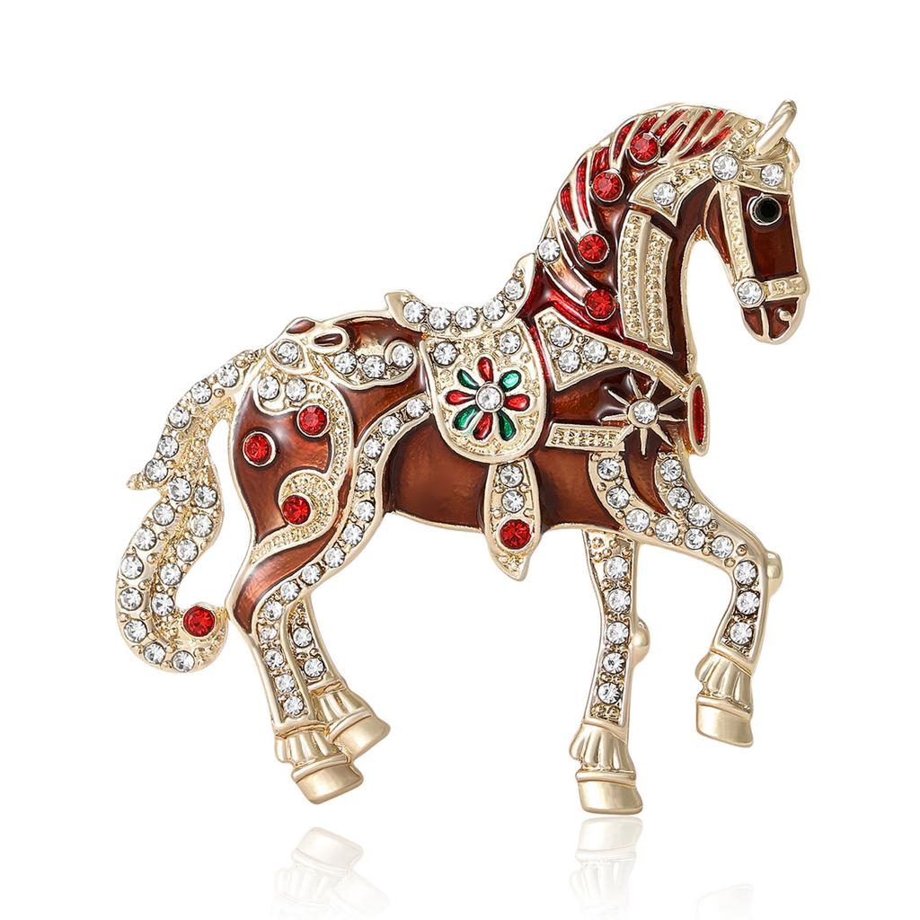 Rhinestone Horse Brooch for Women Unisex Enamel Animal Lapel Pins Gifts