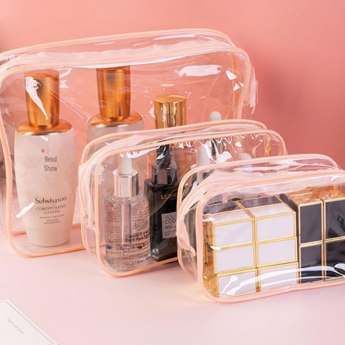 Neceser impermeable de PVC de tres piezas: gran capacidad, portátil y con cremallera.