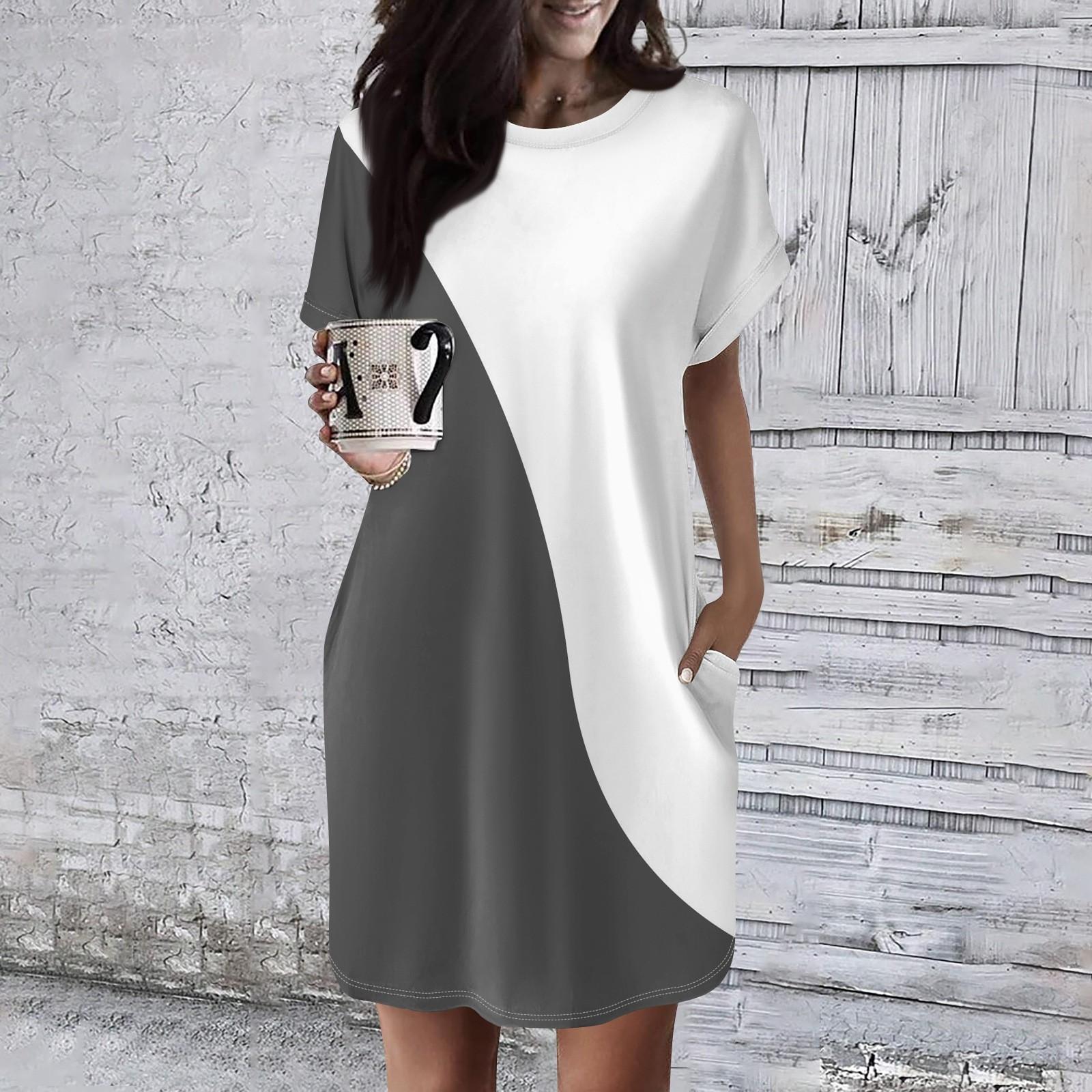 

Женское платье с круглым вырезом и коротким рукавом, повседневные летние платья-туники, свободное платье с карманом XXXL серый