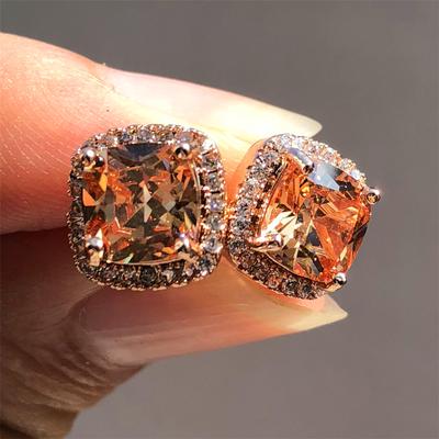 Luxury Female Crystal Zircon Stone Earrings Fashion  Color Jewelry Vintage Double Stud Earrings For Women