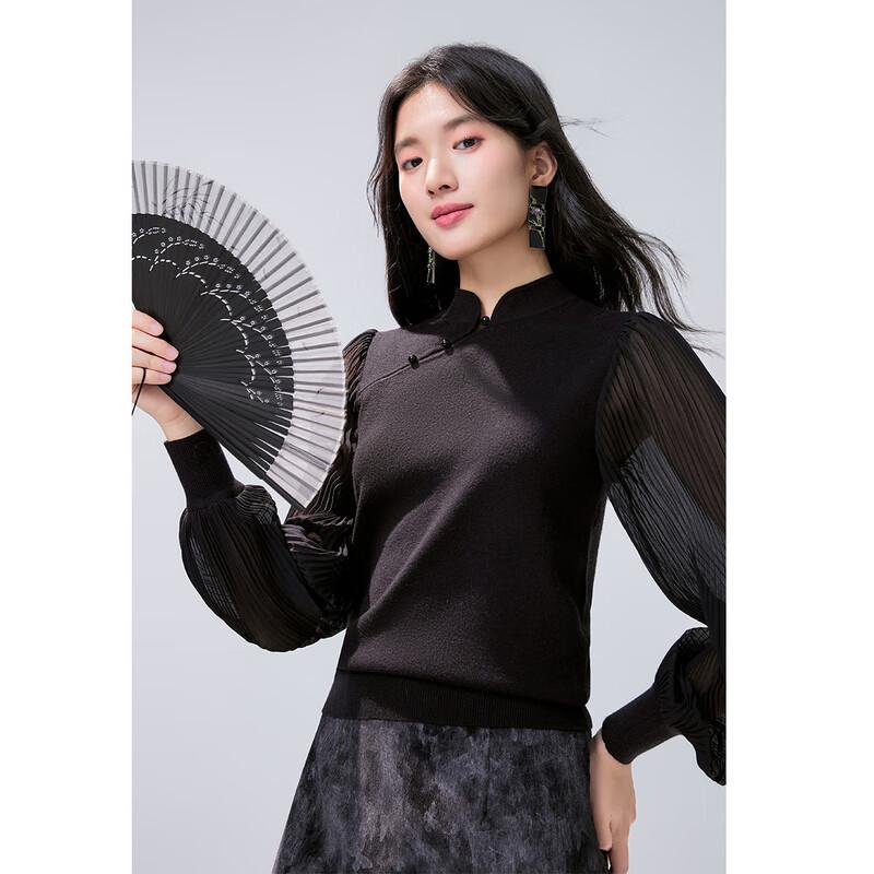 

Women s New Chinese Style Stand Collar Spliced Knit Top L