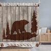 Vintage Brown Bear Shower Curtain Rustic Wooden Panel Texas Star Black And White Check Jungle Fabric Bath Curtain Bathroom Decor