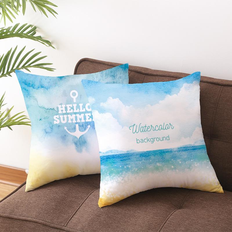 Ins Home Supplies Hand-painted Ocean Car Pillow Office Cushion Cover