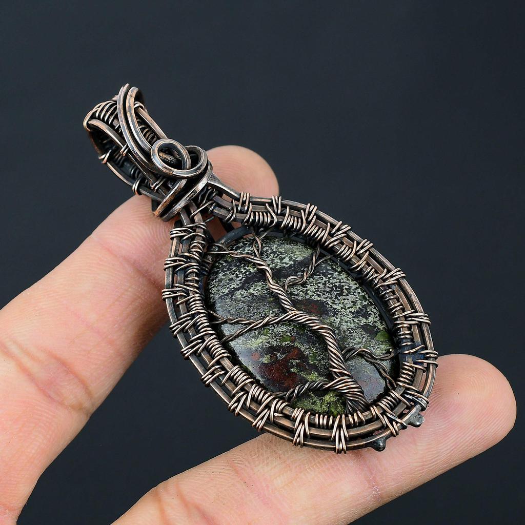 Tree Of Life Dragon Blood Jasper Gemstone Handmade Jewelry Pure Copper Wire Wrap Pendant