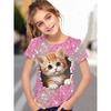 T-Shirt for Girls Cute Kitten Girls Clothes Kids T-Shirt Summer Short Sleeve Children Outdoor Sports Tops T-Shirt for Girls