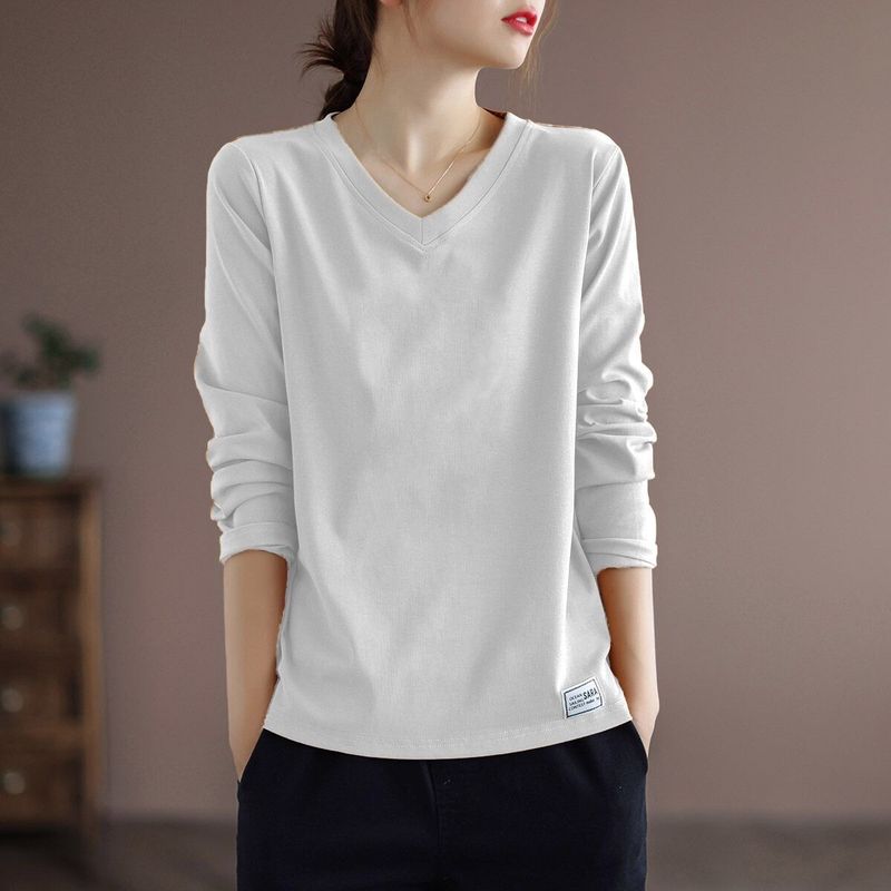 

Экспорт Большая Распродажа ~ Счетчик Японский Бренд Женская Одежда Повседневные Топы Чистый Хлопок Мода Минимализм V-образный Вырез Длинные Рукава Футболка для Основы Осень White [pure color]] 2XL