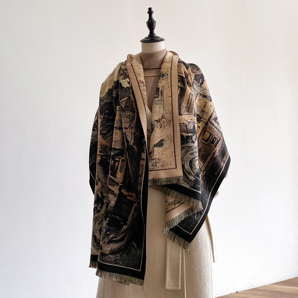 Print Women Imitation Cashmere Winter Thicken Scarf Shawl  Warm, Coldproof Windproof Blanket