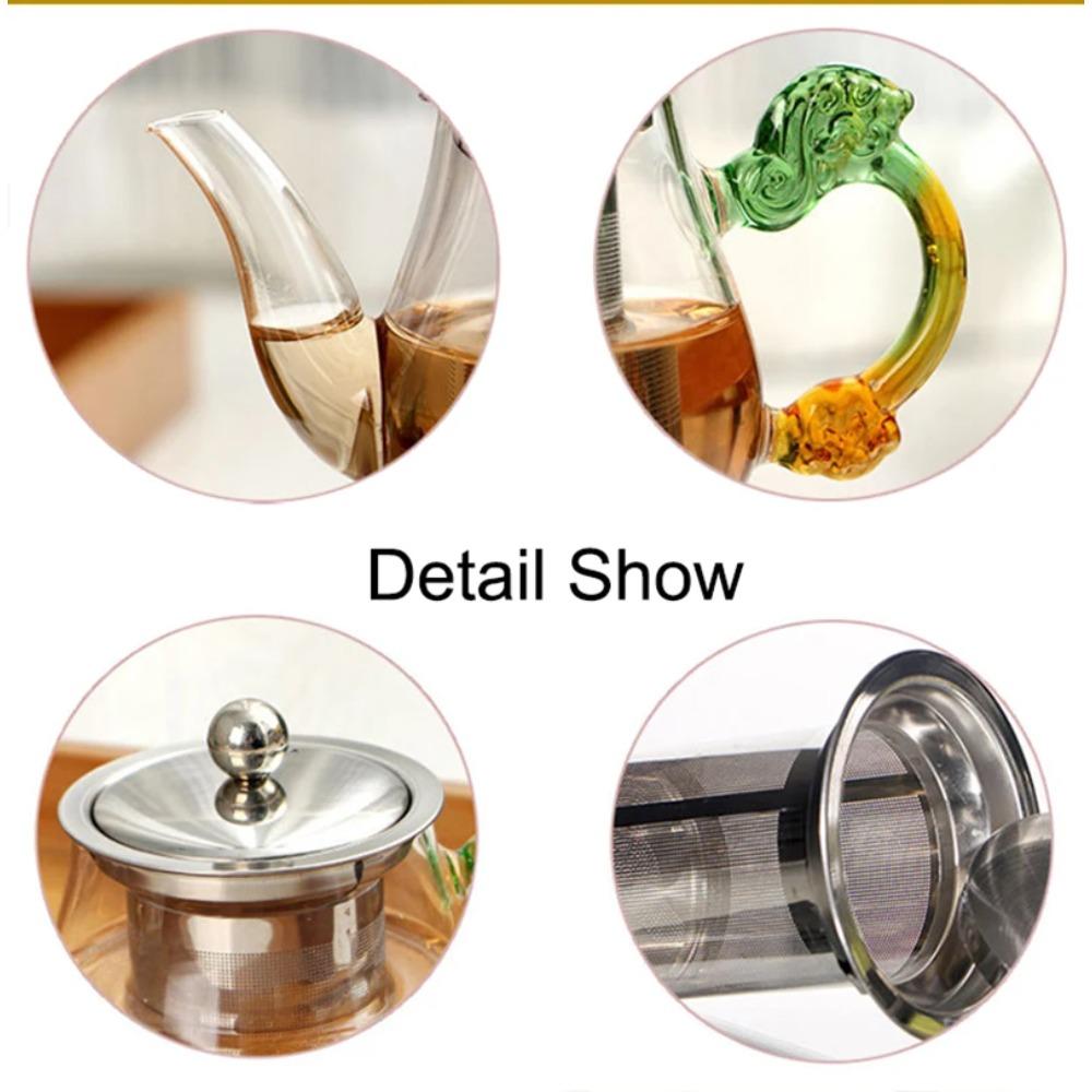 350ml Green Handmade Teapot With Filter Heat Resistant Glass Tea Pot Infuser Stainless Steel Kettle Wholesale Tea Pots Drinkware