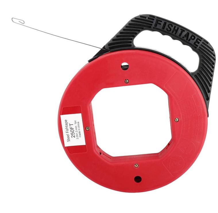250ft Fish Tape Reel, Spring-Steel Fishtape with 1/8