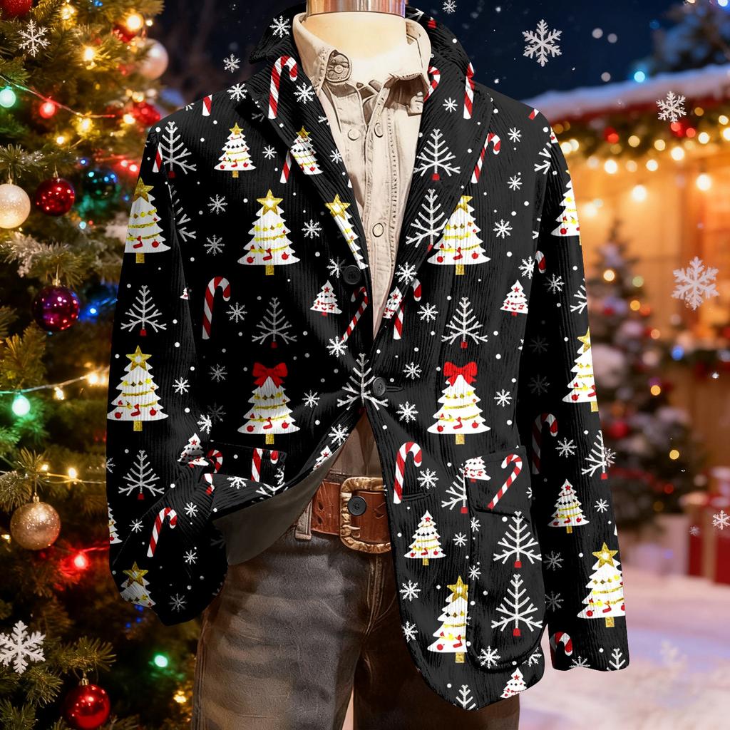 Men's Ugly Christmas Corduroy Warm Pocket Suit Jacket Cardigan Men's Casual Suit
