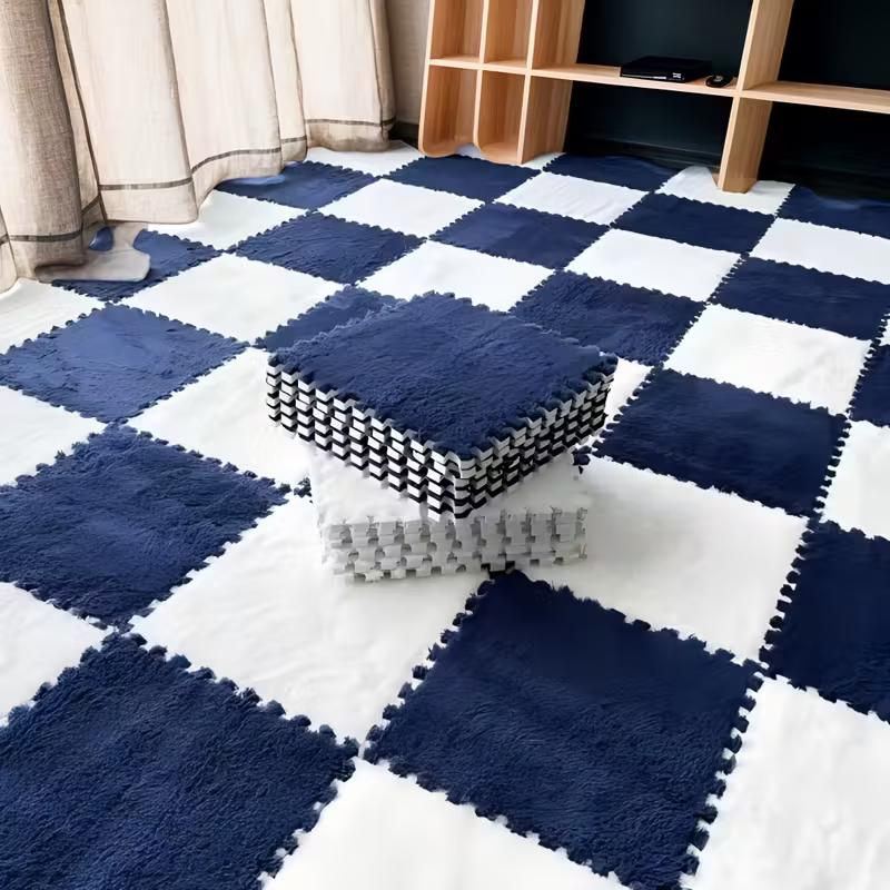 30x30cm EVA Foam Plush Interlocking Floor Mat Soft Carpet Tiles Play Mat Non-Slip Puzzle Rug for Home Living Room