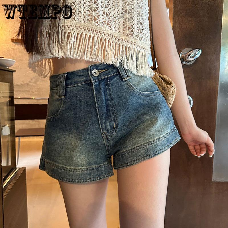 

American Retro Elastic Shorts for Women s Summer Slim Fit High Waisted A-line Denim Shorts S