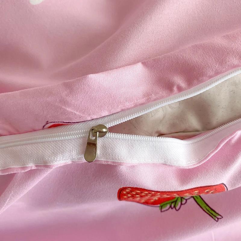 Strawberry Bedding Set, Pink Kawaii Strawberry Duvet Cover Soft Reversible Comoforter Cover with 2 Pillowcases for Women Girls