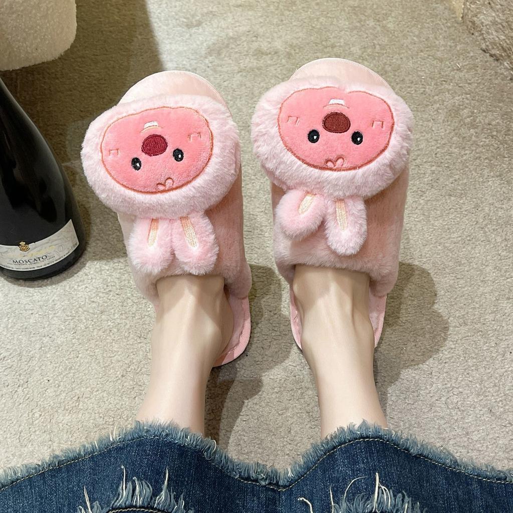 Student cartoon non-slip cute couple cotton slippers versatile fluffy slippers women's wear 2025 autumn and winter new