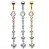 Butterfly-bow Dangled Navel Ring Piercing 14G Flower Heart Crystal CZs Belly Button Ring for Women Stainless Steel Belly Jewelry
