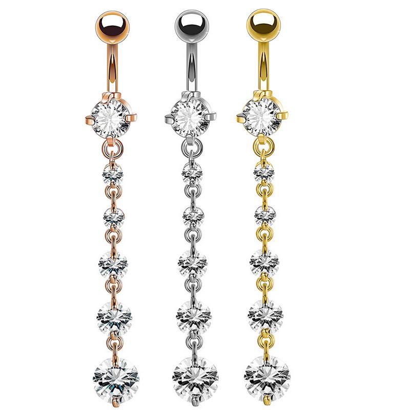 Butterfly-bow Dangled Navel Ring Piercing 14G Flower Heart Crystal CZs Belly Button Ring for Women Stainless Steel Belly Jewelry