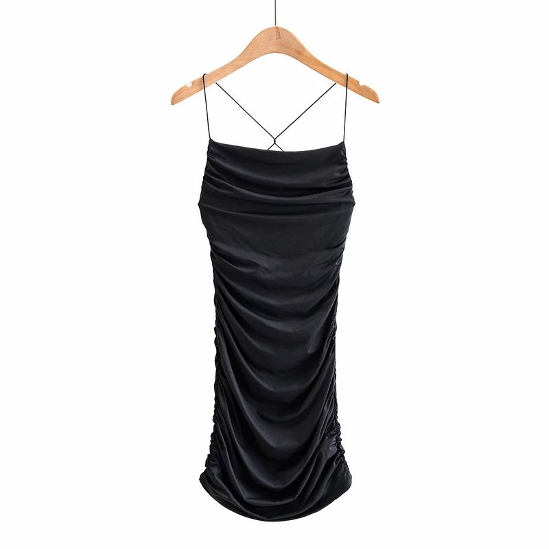 

Ruched Slim Fit Bare Back Disco Sling Dress Black M