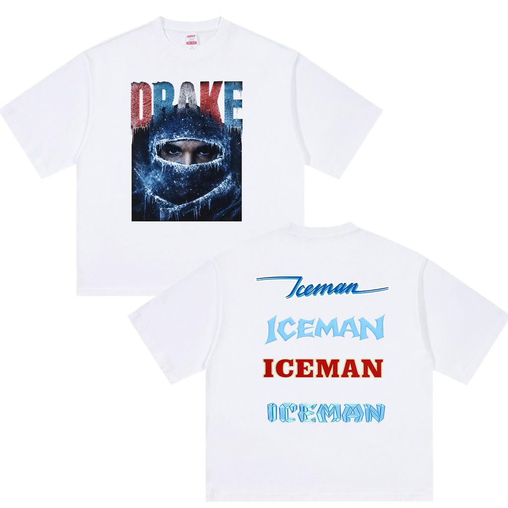 Rapper Drake Iceman Album Graphic Shirt Men's Vintage Short Sleeve T-shirts Man Cotton Tee Streetwear Fan Gifts