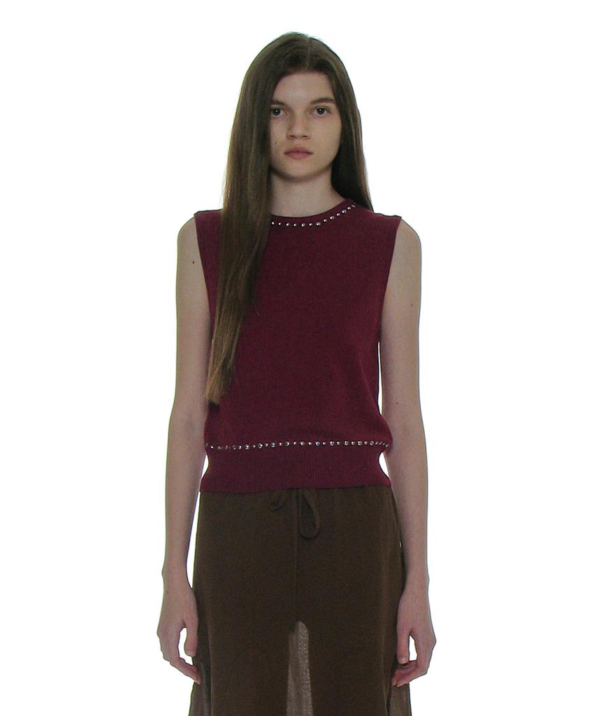 PARTIMENTO WOMEN Studded Knit Sleeveless Top_Plum
