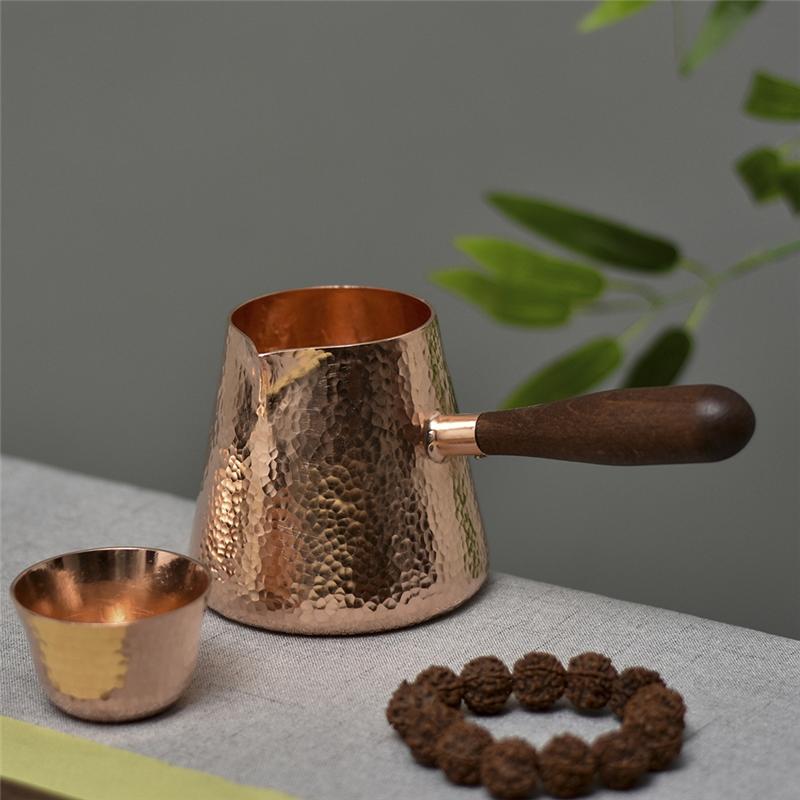 B97A-500Ml Pure Copper Latte Pitcher Milk Jug With Wooden Handle Kettles Hammer Handcraft Drinkware Tableware