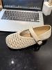 Hollow Fishing Net Crocheted One-word Strap Single Shoes Women's 2025 New Round Head Flat-soled Ballet Shoes Woven Mary Jane