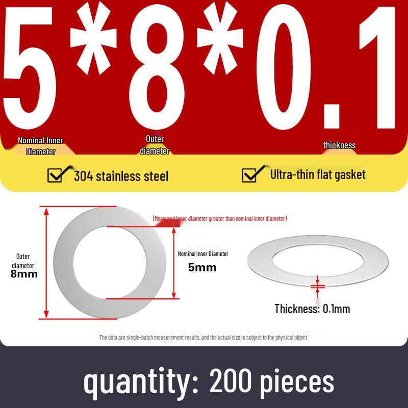 Plochá podložka z nerezové oceli 304 pro nastavení vůle hřídele (0,1/0,2/0,3 mm)