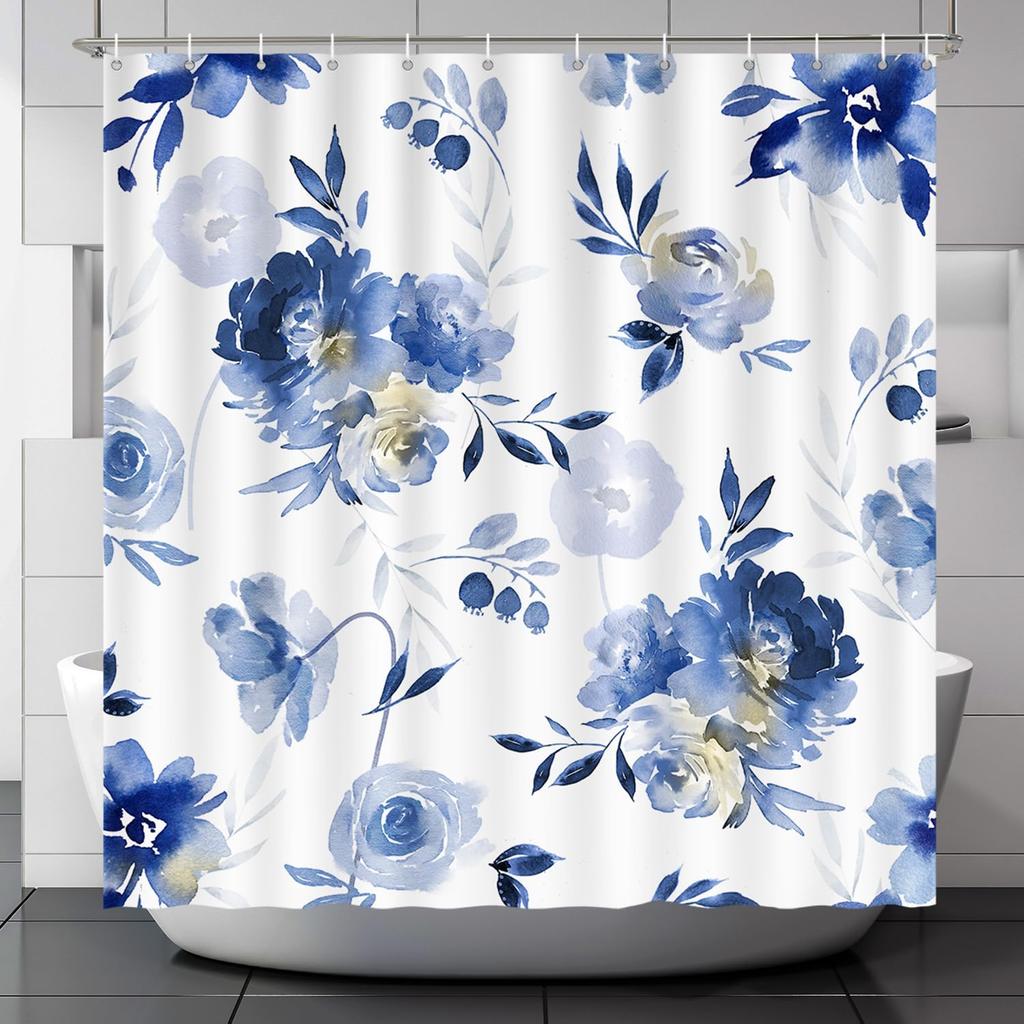 Purple Violet & Teal Floral Shower Curtain – Retro Natural Waterproof Polyester Bathroom Decor With 12 Hooks, Lavender Design