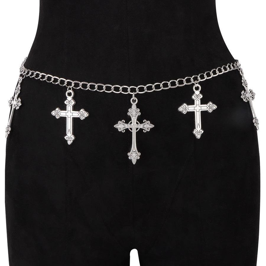 Fashion Trend Hip Hop Single Layer Metal Chain Cross Pendant Waist Chain Body Chain