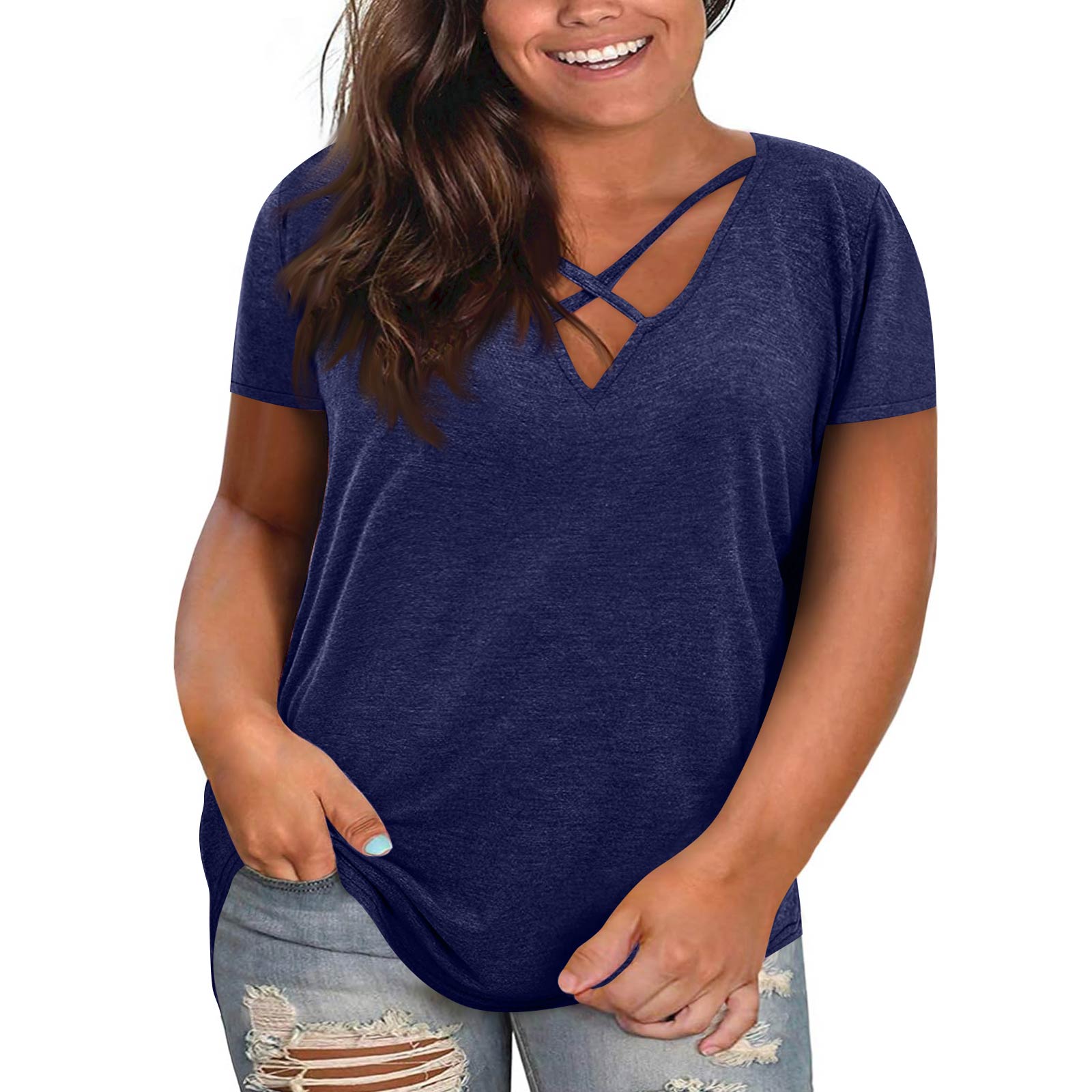 

Women Plus Size Casual V Neck Short Sleeve Top Loose Fit Basic Tee Soft Fabric Comfortable Design for Daily Wear XXXXXL