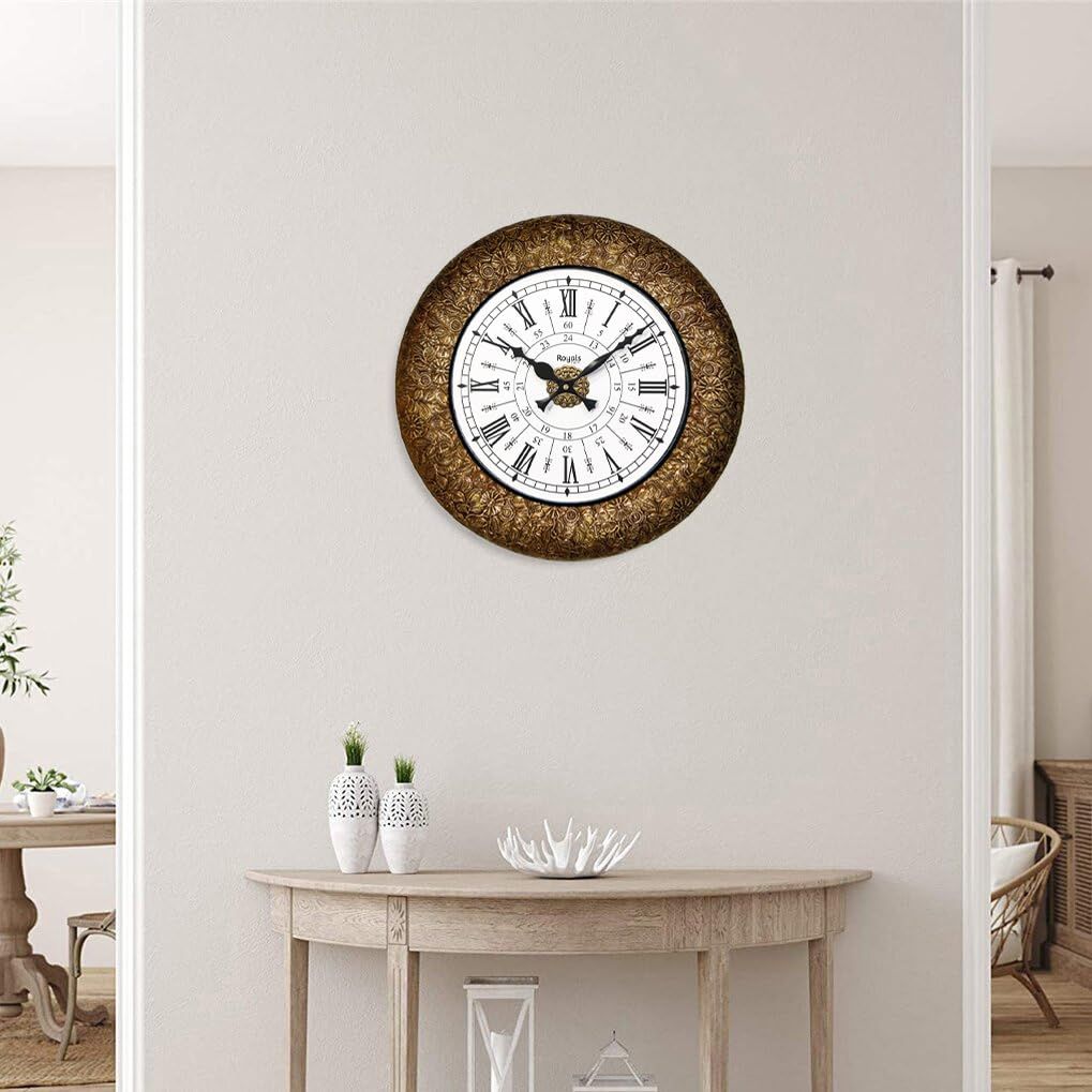 Analog Wall Clock For Elegant Home Decor, Office, School, Gym, Shop And Gifting || Clock Size - 16 X 16 Inches (Designer Classic Metal), Brown