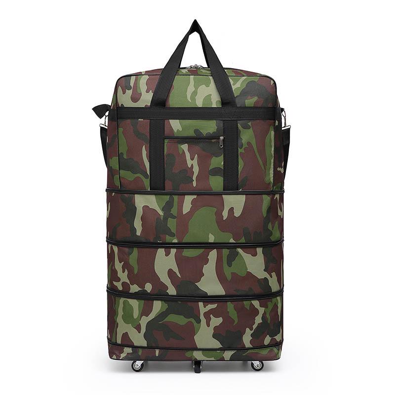 Bolsa de viagem dobrável de tecido Oxford xadrez de grande capacidade com rodas