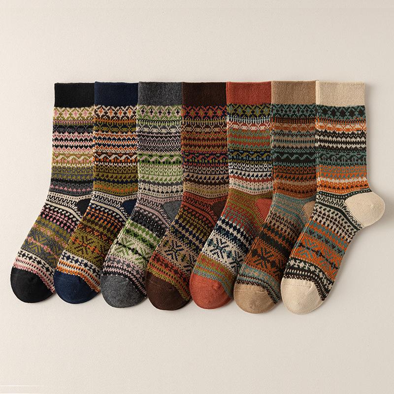 

Женские носки до середины икры в ретро этническом стиле - Универсальные, Модные, Собранные, Идеально подходят для биркенштоков осенью/зимой One Size