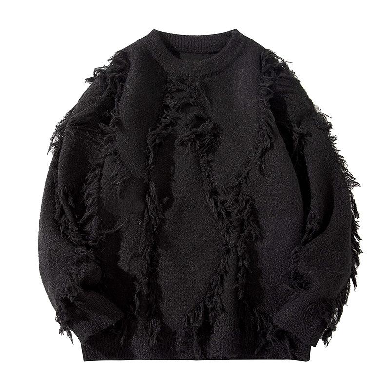 

Свитер с круглым вырезом Мужской Осенне-зимний Пуловер Нитки Модный Бренд Свободный Базовый Вязаный Свитер Топ 3XL чёрный