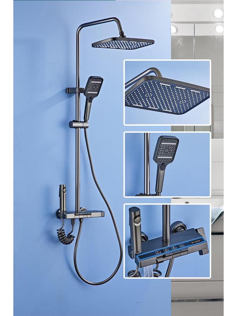 Space Aluminum Shower Faucet Set with Digital Display & LED Light Shower Head