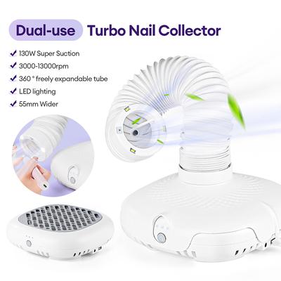 130W Brushless Double Use Nail Dust Extractor With Tube Elbow Nail Dust Collector Nail Art Manicure Powerful Vacuum Cleaner